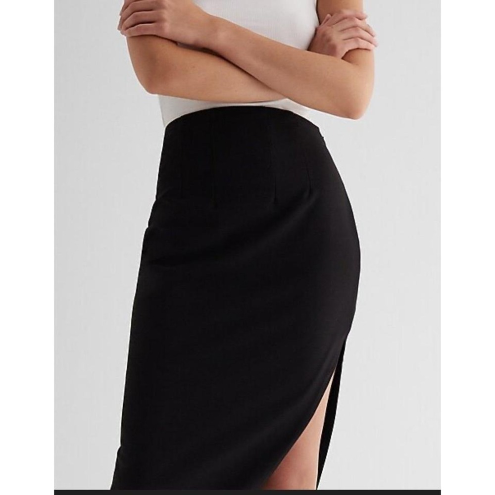 Womens Express Stylist Super High Waisted Side Slit Midi Pencil Skirt‎